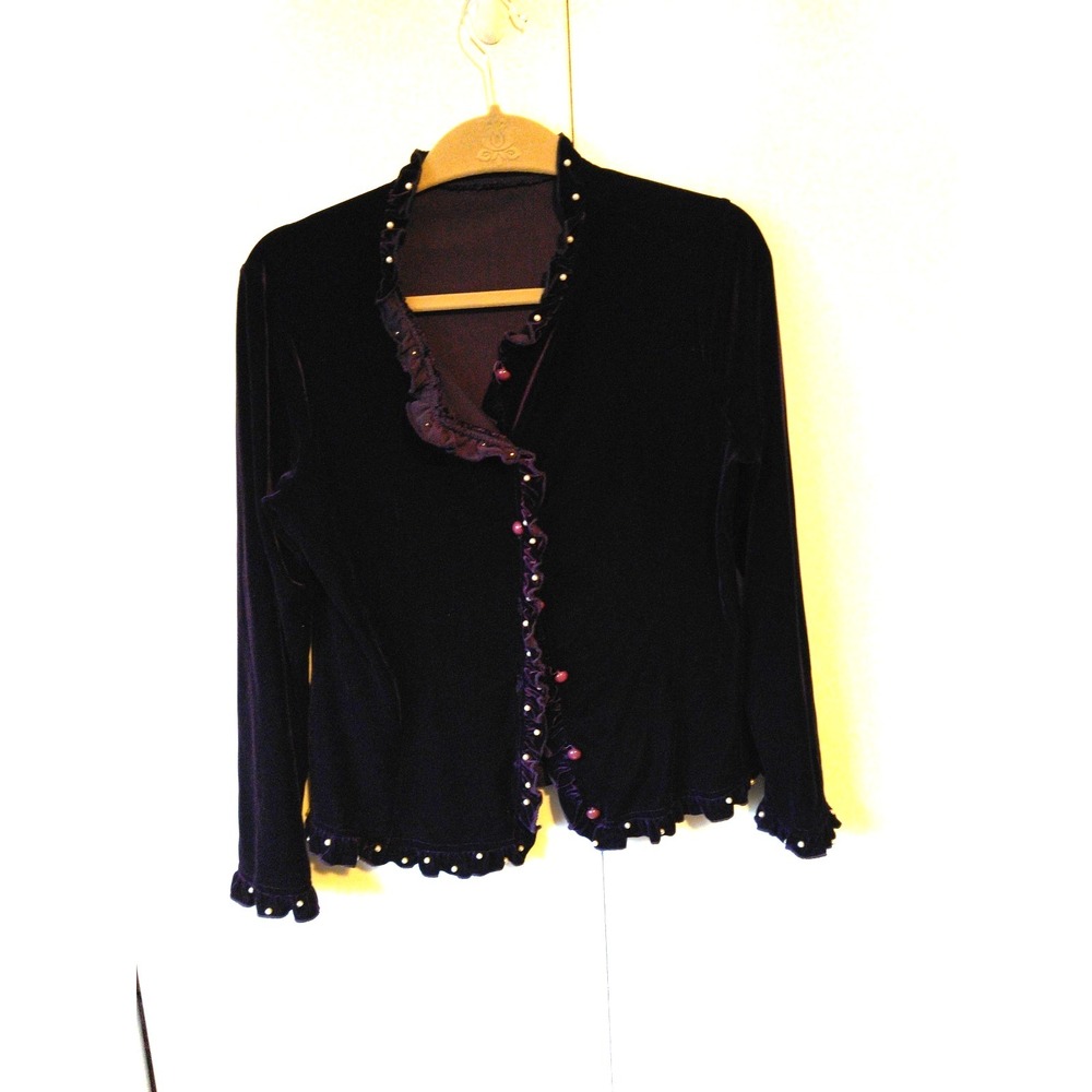 Women's Elegant Velvet Embelished Hem Top Size XL (Fits M) Purple‎  Whimsigoth